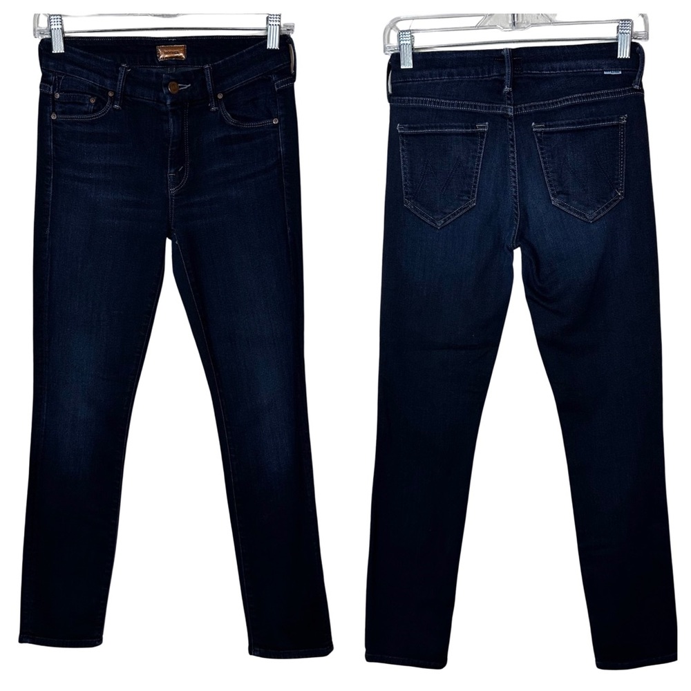 MOTHER The Looker Crop Dark Wash Mid Rise Skinny Fit Stretch Cropped Jeans 25